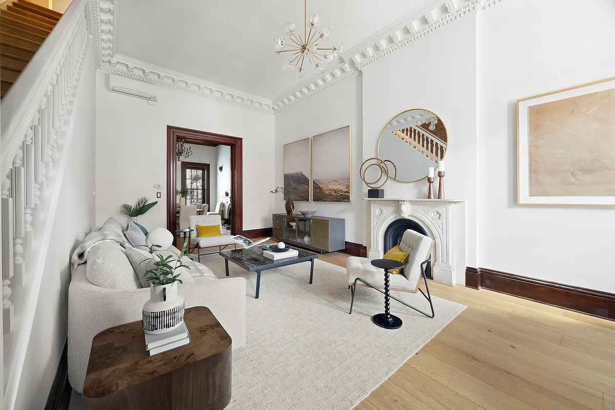 brooklyn open houses - parlor with plasterwork, mantel