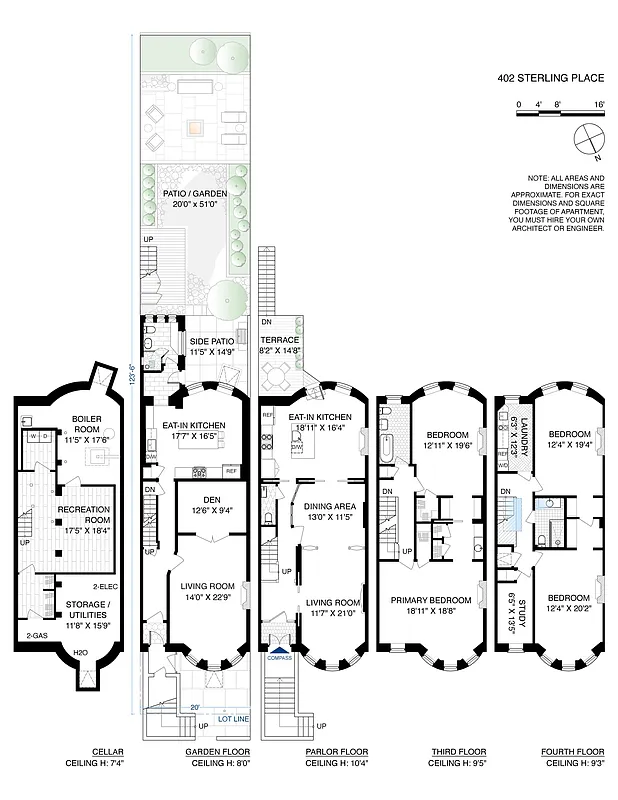 floor plan showing garden level unit with triplex above
