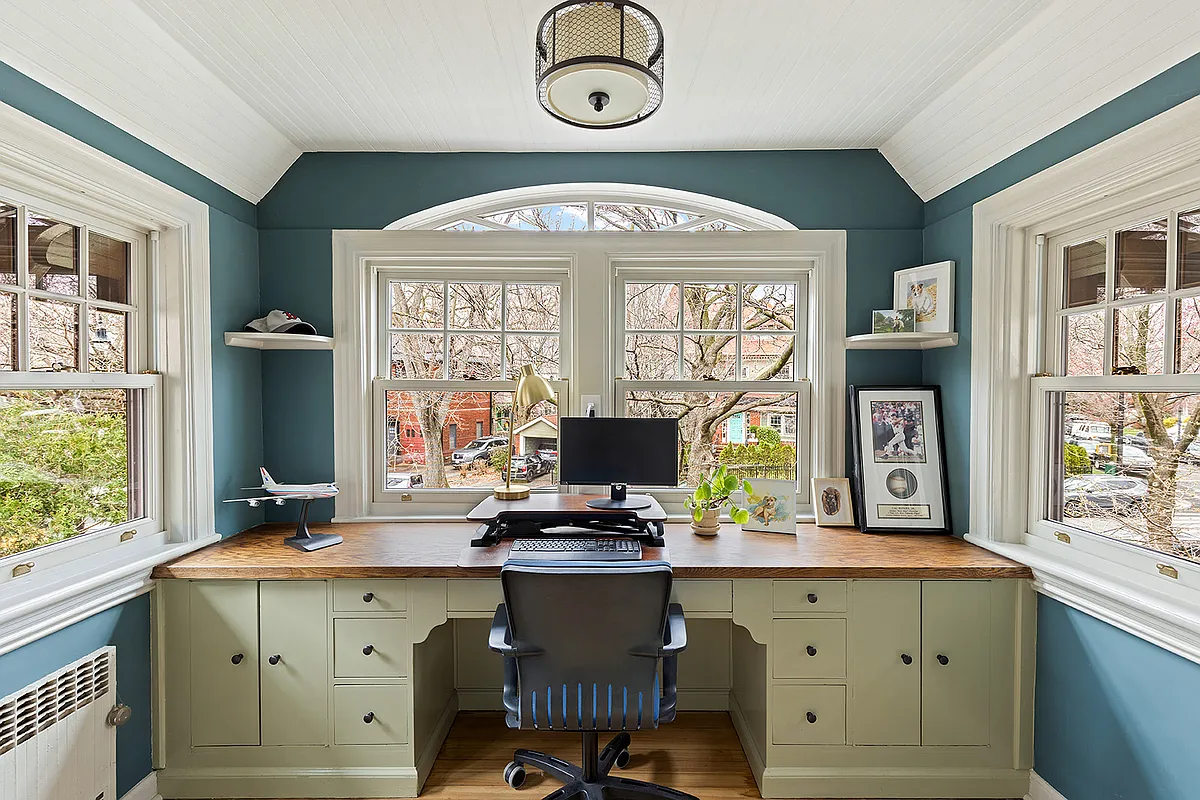 sleeping porch set up as an office