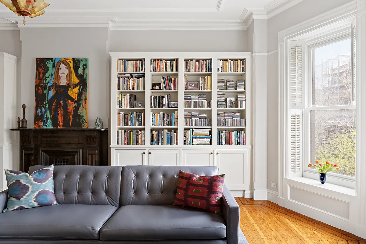living room with mantel